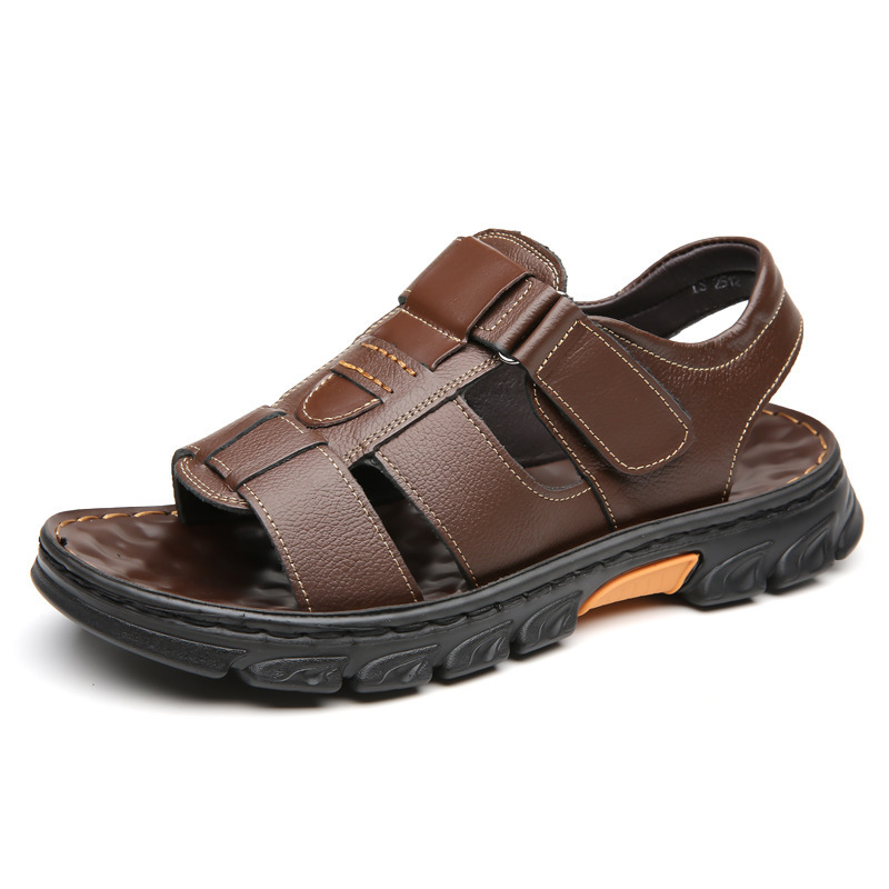 Breathable Lightweight Leather Slides | Soft Cushion Men's Beach Sandals dh910320090