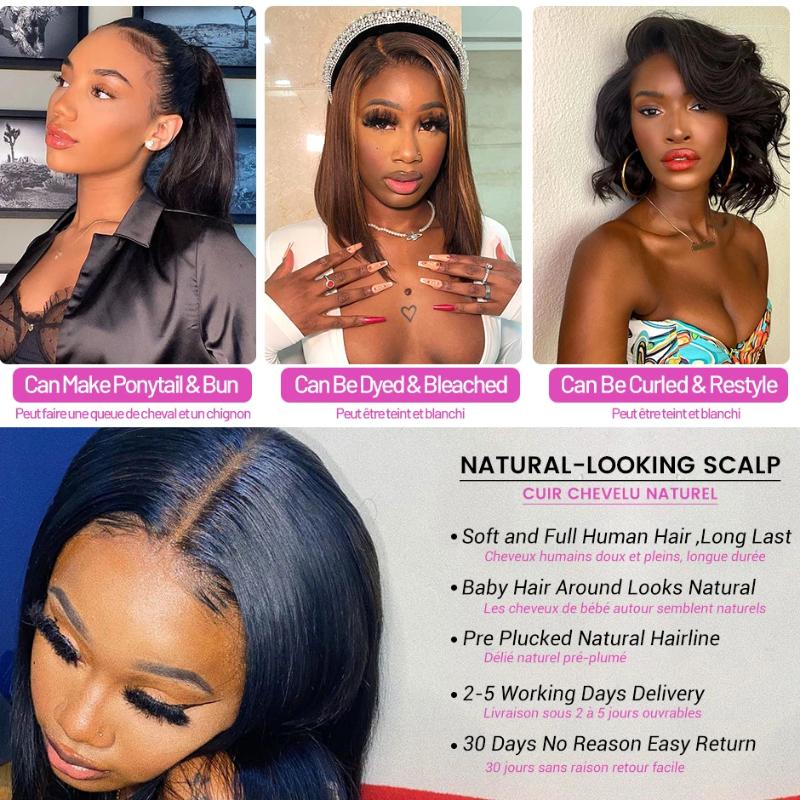 Short Bob Wigs Bone Straight Lace Front Human Hair Glueless Wig Pixie Cut For Women Natural Color On Sale