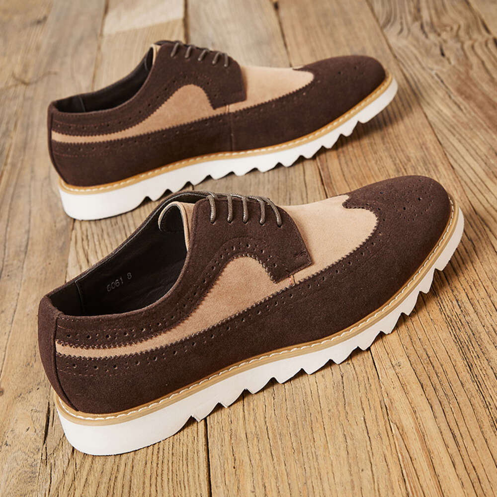 New British Style Carved Leather Suede Block Casual Men S Shoes Soft Sole Wear Resistant Ddmysaturn
