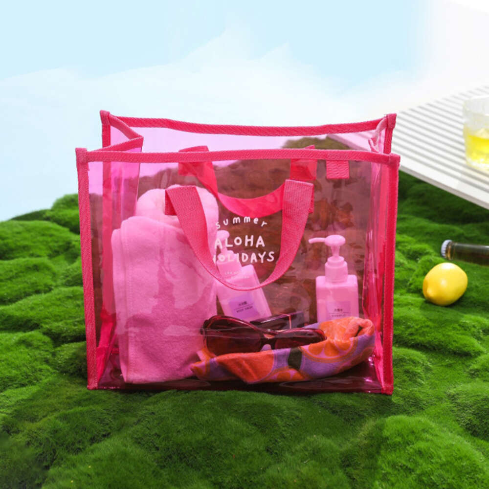 Trendy Summer Large Jelly Handbag Women Hot Pink Transparent Vinyl Beach Shopper Ladies Waterproof Clear PVC Tote Bag H6.18#10.4 ddmy da0a