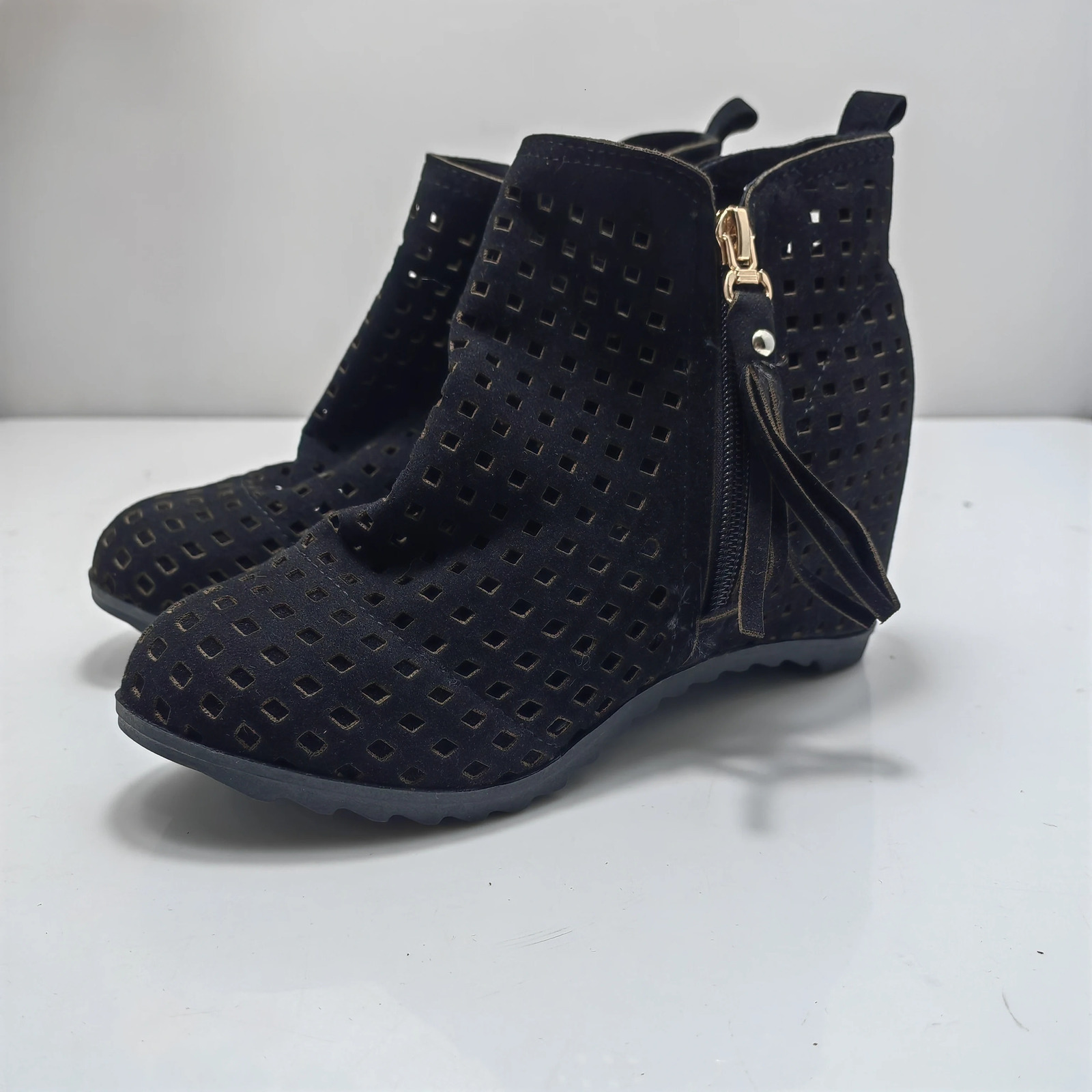 ASILETO Womens Summer Boots Flat Low Hidden Wedges Cutout Boots Ladies Dress Casual Shoes Cute Flock 34-43 240619