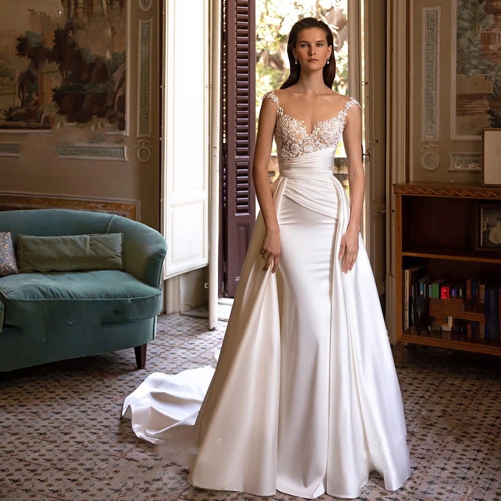 Wedding Dress Mermaid 2024 Sweetheart Sleeveless Lace Appliques Beads Detachable Train Princess Bride Gown Vestidos De Novia Custom Made