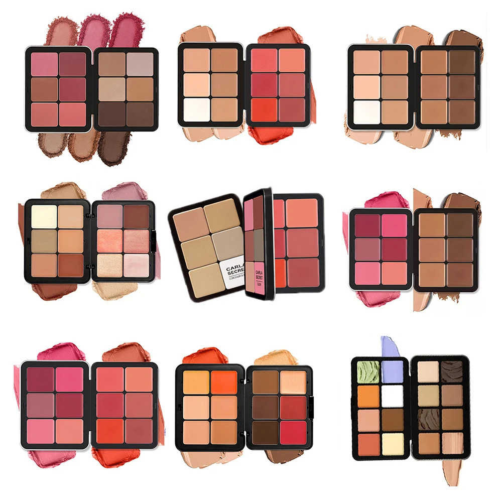 12-Color Iron Box Blusher Multi-Color Cream Concealer Plate Contour and Highlighter Palette Makeup Blush Face 240618