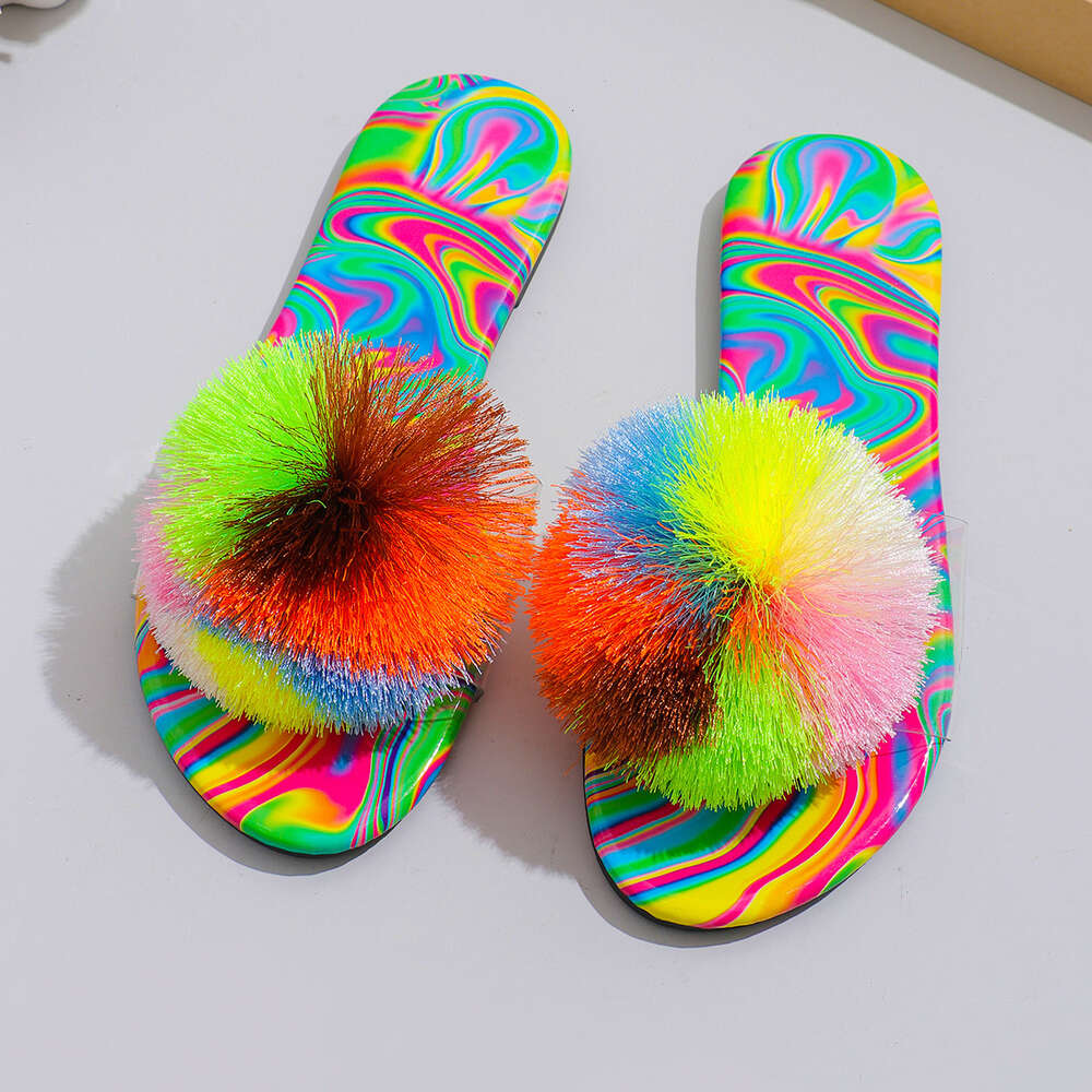 Spring Women Large S Flat Rainbow Slippers Ddmysaturn