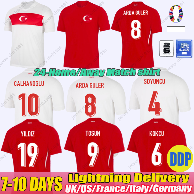 24 Turkiye Soccer Jersey 8 Arda Guler 10 Calhanoglu Soyuncu Yilmaz Euro Turkey National Team Home Away DEMIRAL Kokcu YILDIZ ENES UNDER Calhanoglu Football Shirts