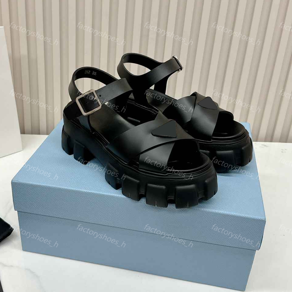 Designer Sandal Monolith Platform Slides Women Sandals Leather Slide Causal Buckle Strap Slipper Outdoor Beach Shoes Summer Chunky Heel Slider Size35-40