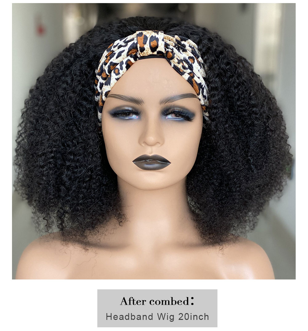 Kinky curly afro Headband Wigs for Black Women Human Hair Wigs 250%density None Lace Front Wigs Brizilian Virgin Hair Machine Made Full Headband Wig