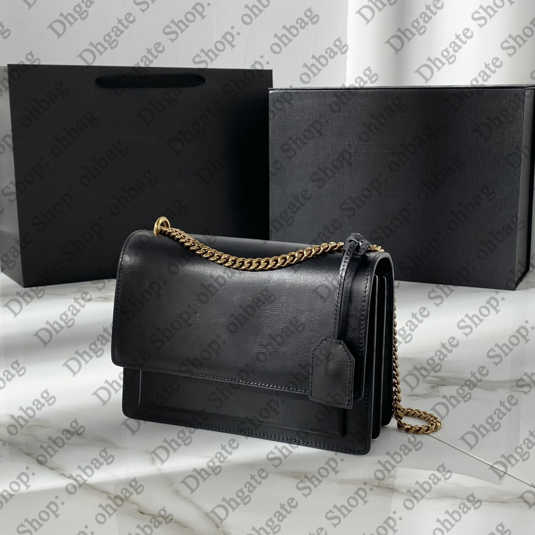 12A Sunset Bag Women Designer Crossbody Bag 22cm Medium Lady Bag 3 layers Cowhide Black Purse Luxury Handbags Genuine Leather Single Shoulder Chain Bag With Strap