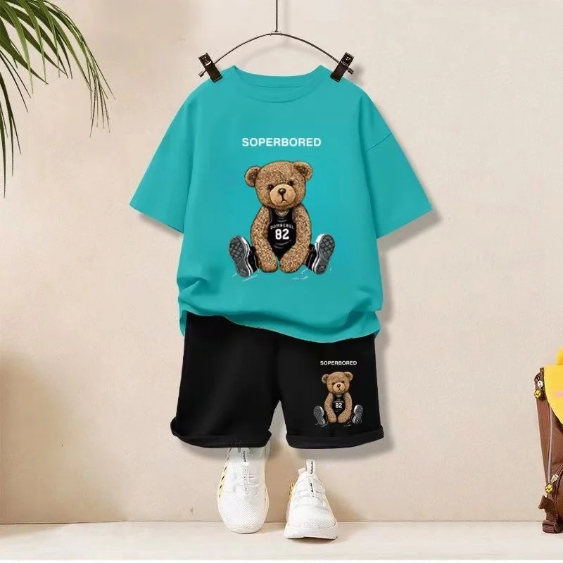 T-shirts Summer Baby Girls Clothes Set Children Boy Cartoon Bear Tshirts and Shorts 2 Pieces Suit Kid Casual Top Bottom Outfit Tracksuit 240619Y250119