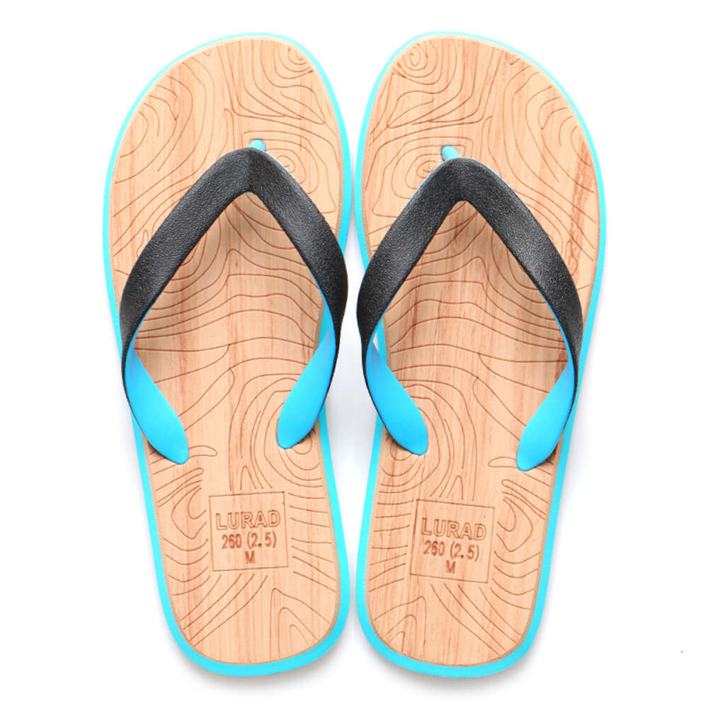 Men's herringbone slippers, summer wood grain anti slip flat heels, clip on sandals, beach shoes trend