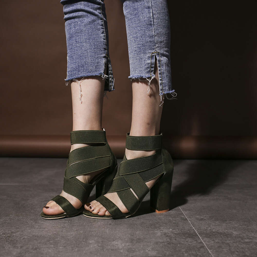 Summer Large Size Women S Suede Strap Hollowed Out Fashionable Instagram Sandals Horseshoe Heels Ddmysaturn