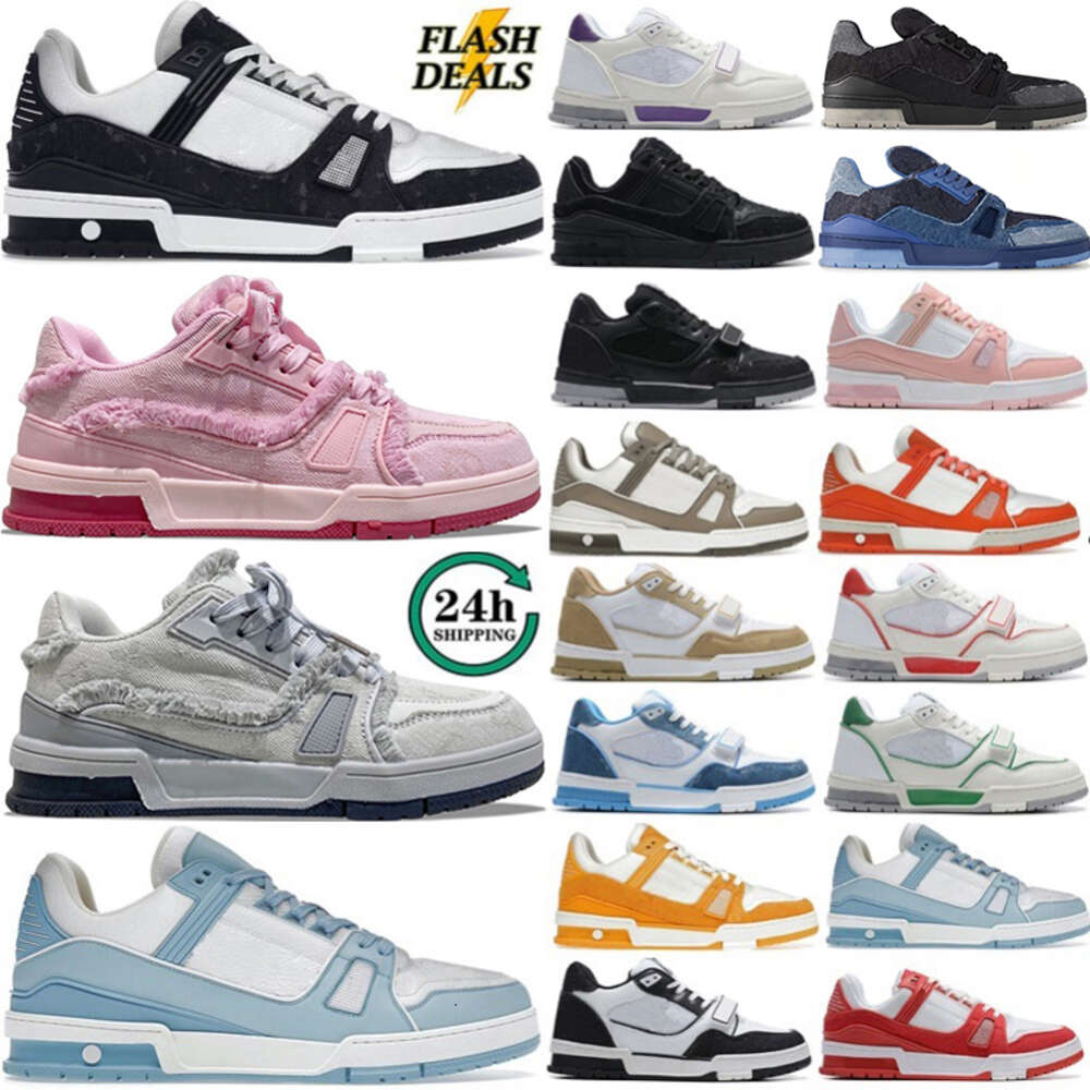 Designer Luxury designers trainers casual shoes Logo Embossed Trainer Sneaker triple white pink sky blue black green yellow denim low mens sneakers women