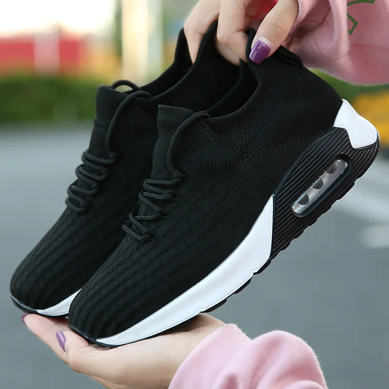 Sneakers Girls Flat Running Woman Outdoor Breathable Knit Upper Soc Lightweight Athletic Chunky Shoes Lace Up Platform