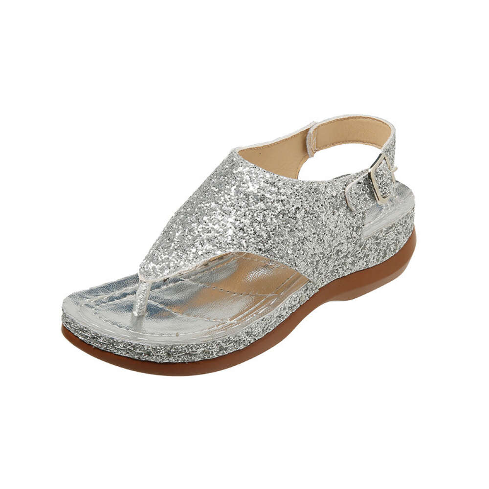 Size For Large Women S Fashion Sequin Clip Toe Buckle With Herringbone Flat Sole Sandals Ddmysaturn