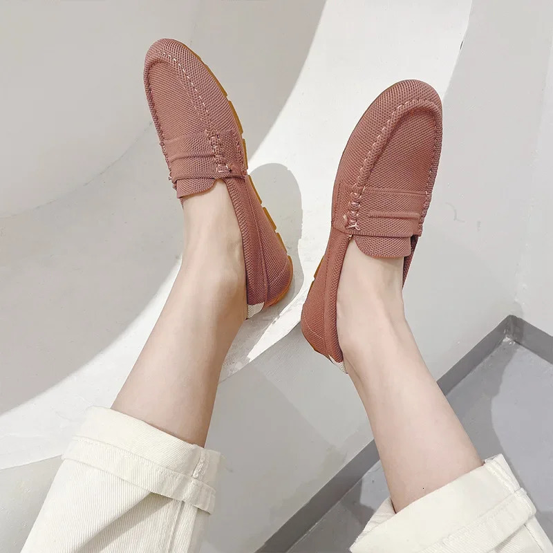 Large Size 34-43 Womens Flat Shoes Soft Sole Anti Slip Casual Bean Shoes Knitted Woven Flats Shoes Slip on Loafers 240619