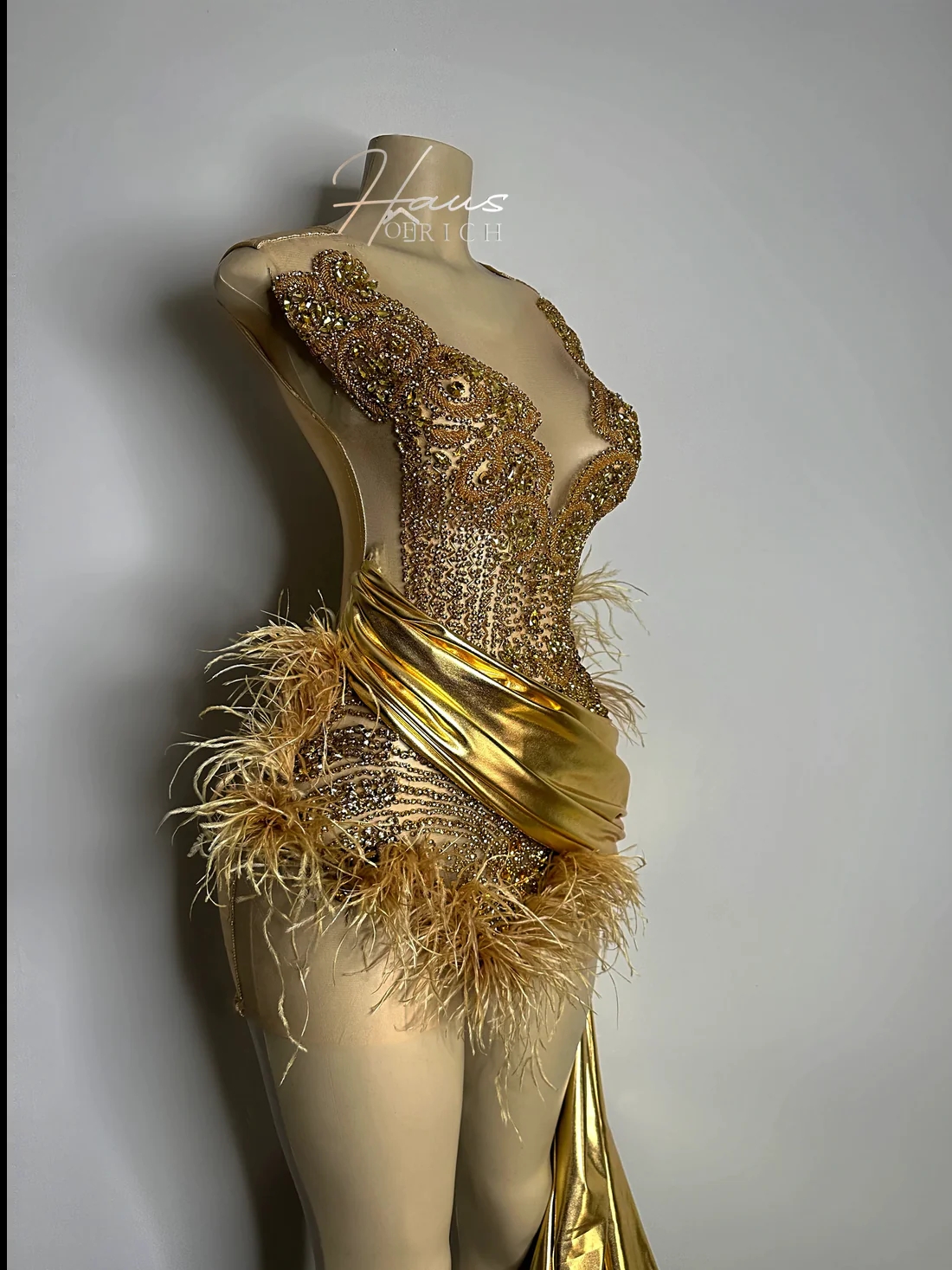 Gold Sexy Crystals Feather Short Prom Dresses For Black Girls See Through African American Cocktail Dresses Birthday Party Homecoming Gowns