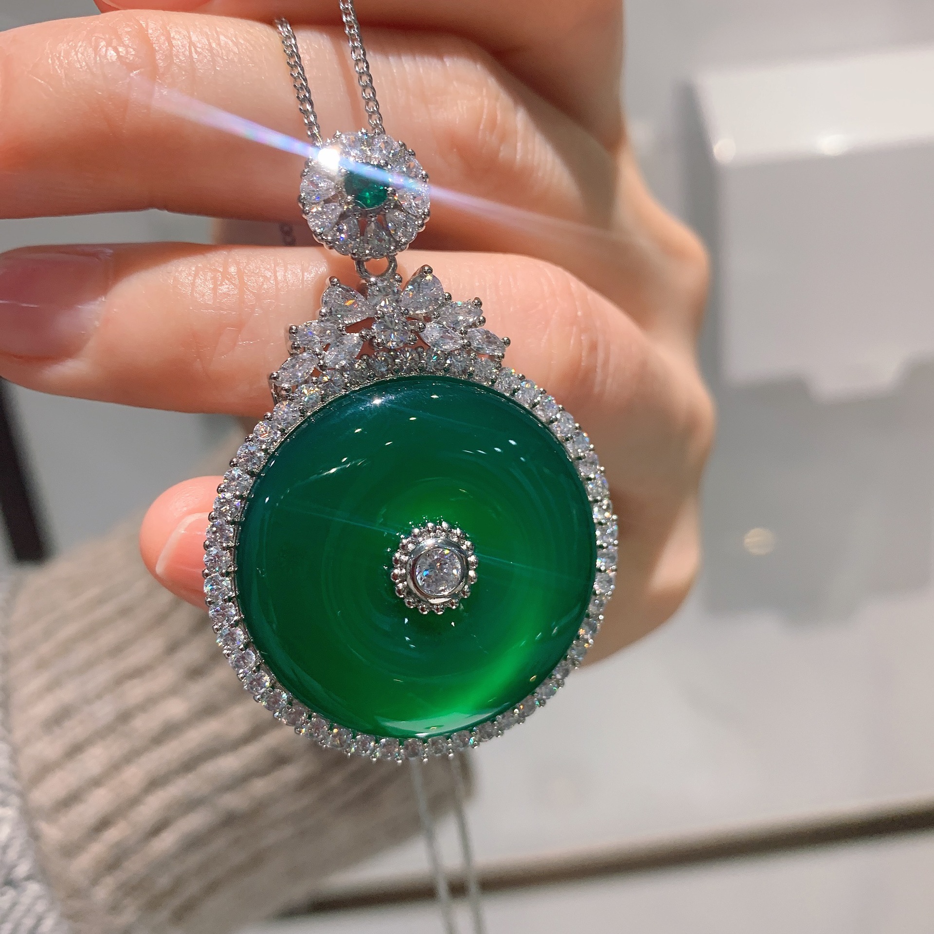 Sterg Sier Pendant Necklace | Marquise Jadeite & White Cubic Zirconia