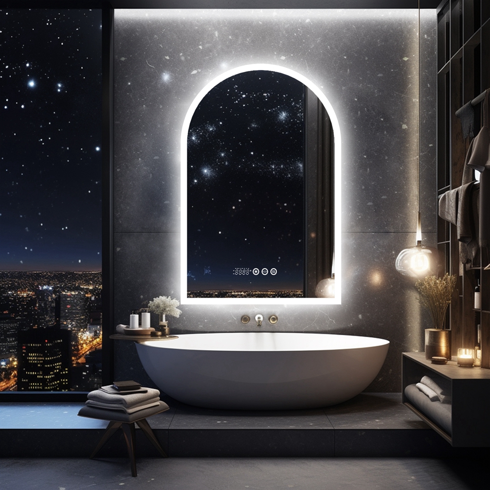 LUVODI Led Bathroom Mirror with Lights: Dimmable Wall Mirror Smart Vanity Mirror with Backlight, Anti-fog, Temperature, Date and Time, 3 Color Lights 