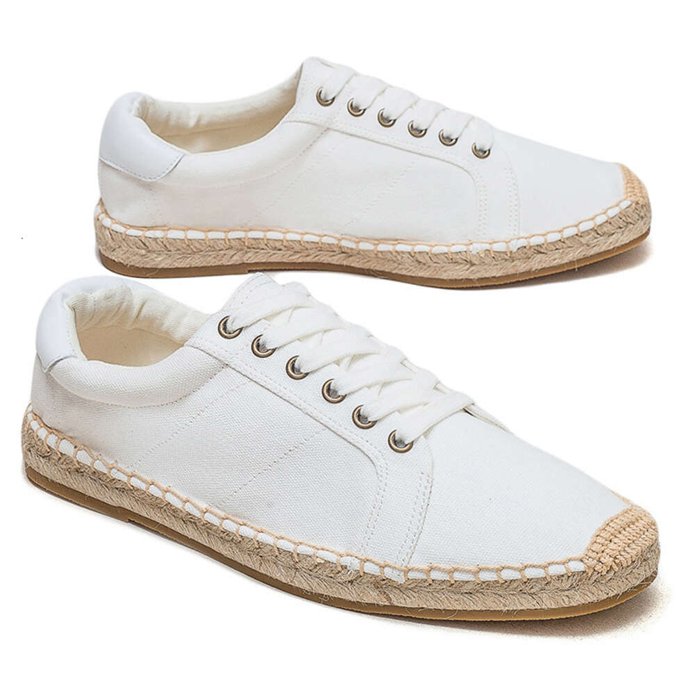 S Men Fisherman Spring Summer New Linen Canvas Simple And Casual Grass Woven Soft Sole Lace Up Sports Shoes One Foot Pedal Ddmysaturn