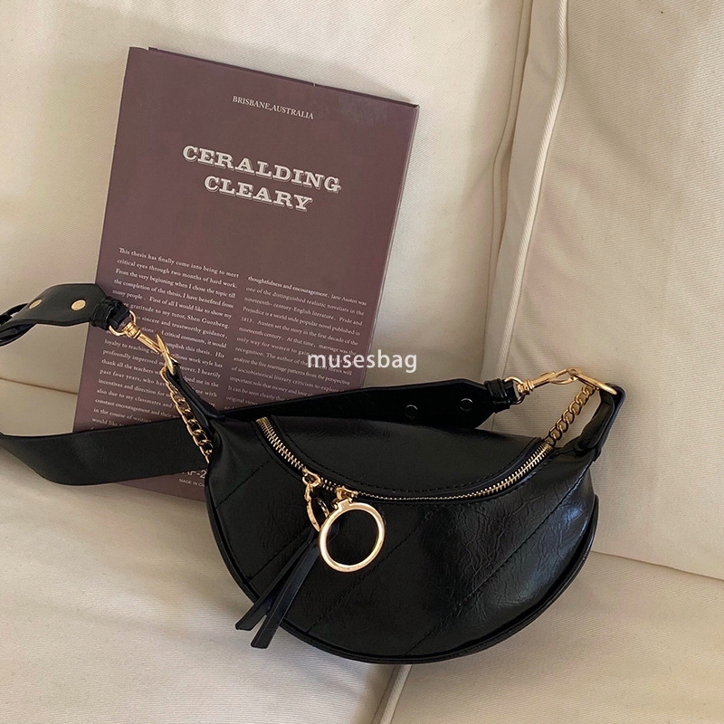 Street trend soft leather material niche design new daily waist bag women's Instagram trendy chest bag single shoulder crossbody fashion casual c
