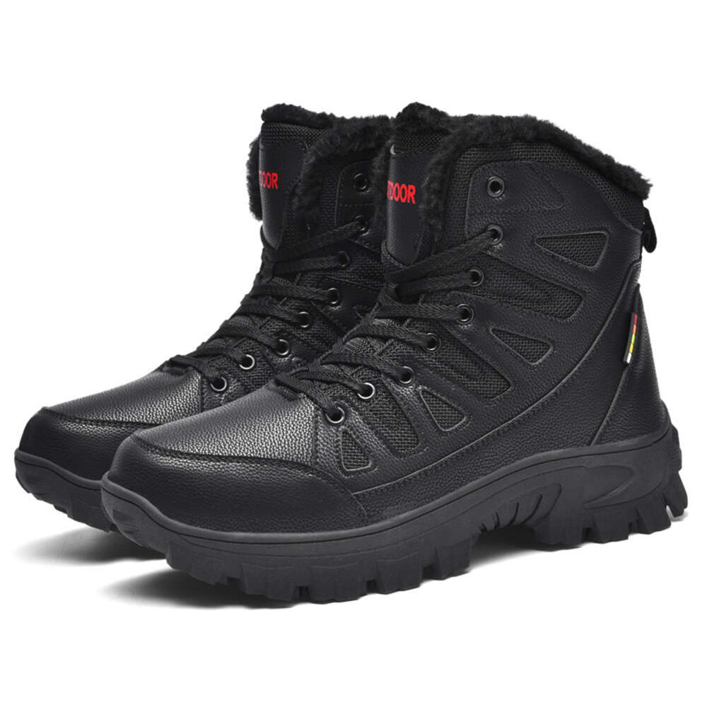 Men S Large Outdoor Leather And Plush Snow Northern Warm Cotton Boots High Top Hiking Shoes Ddmysaturn