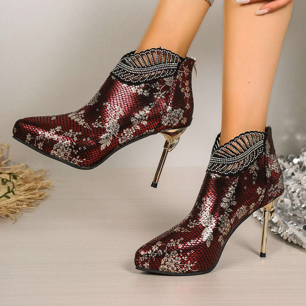 Women Large Summer S China Chic Plum Blossom Pointed Short Boots With Thin Heels Ddmysaturn