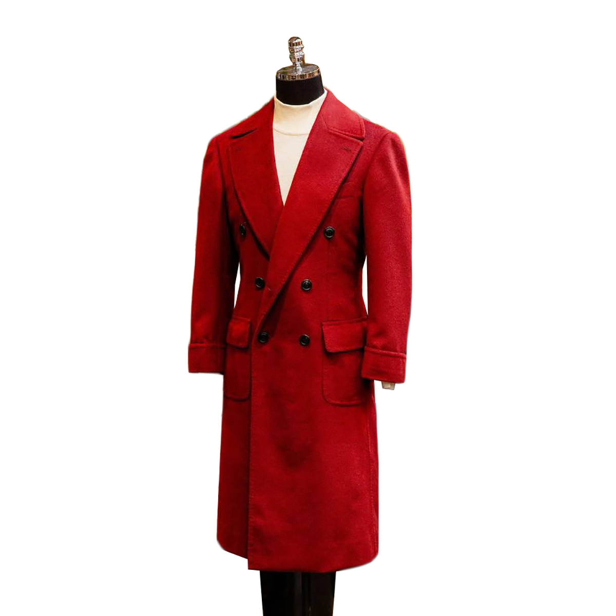 Formal Red Men Suit Blazer Long Overcoats Jacket Coat For Business Man Winter Woolen Thick Tuxedos Custom Made Prom Wear
