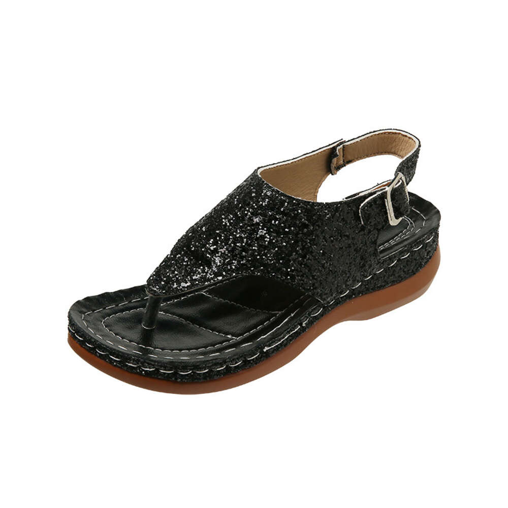 Size For Large Women S Fashion Sequin Clip Toe Buckle With Herringbone Flat Sole Sandals Ddmysaturn