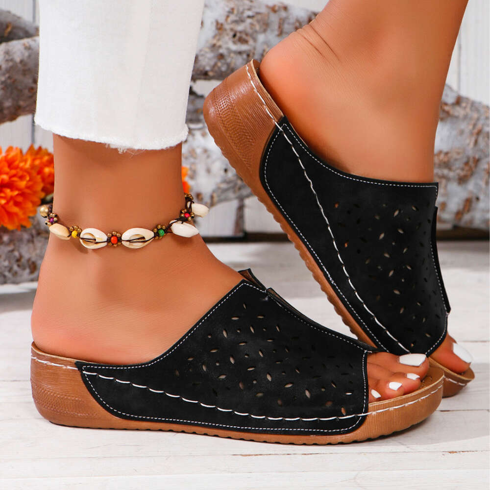 Women Large New S Thick Sole Flyline Roman Windfish Mouth Slope Heel Sandals Ddmysaturn