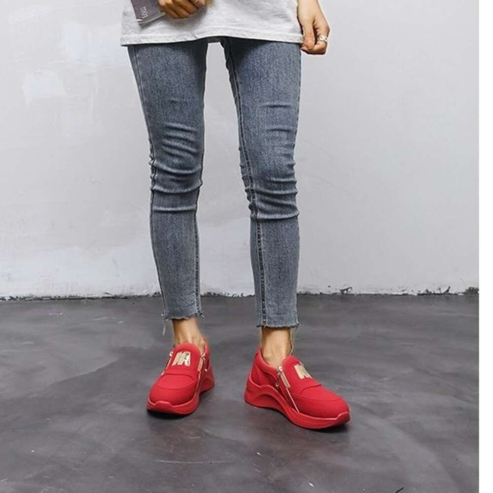 Women Large Size S Sponge Cake Bottom Side Zipper Shoes One Foot Push Sports Ddmysaturn
