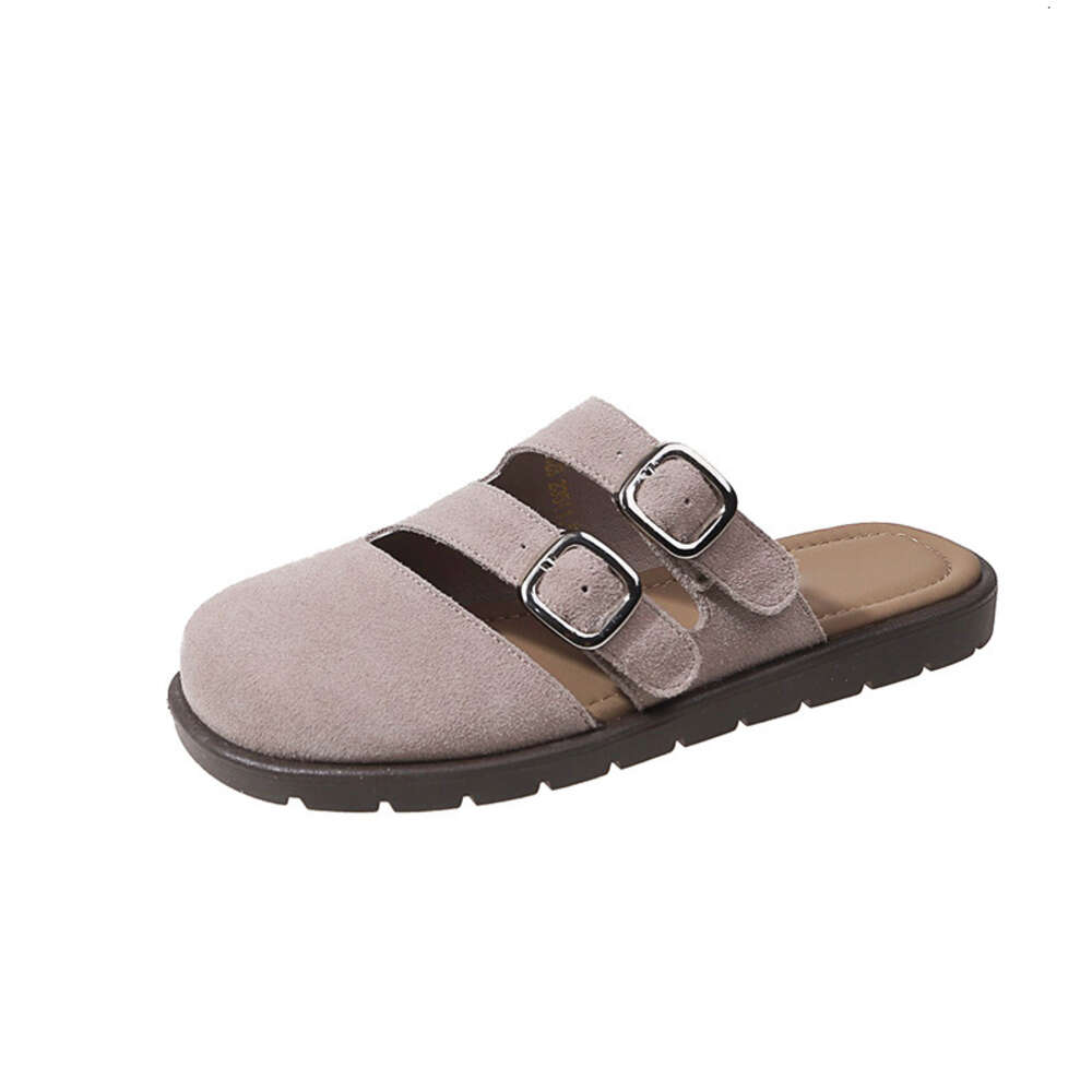 New Women Large S Head British Style Muller Reverse Velvet Buckle Sandals Lazy Slippers Ddmysaturn