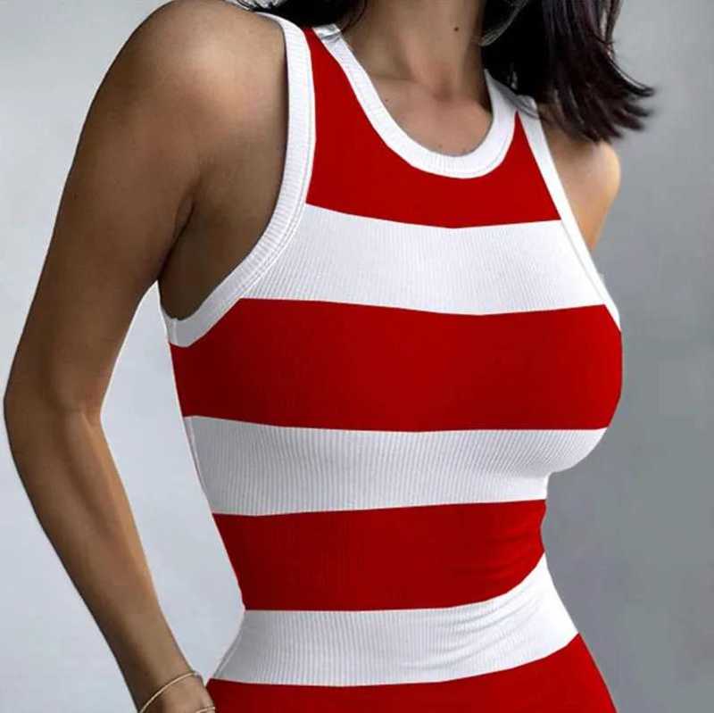 Basic Dresses Summer Sundress Casual Women O-Neck Sleeveless Striped Print Boydcon Dress Slim A-E Mini Stretch Vestidos