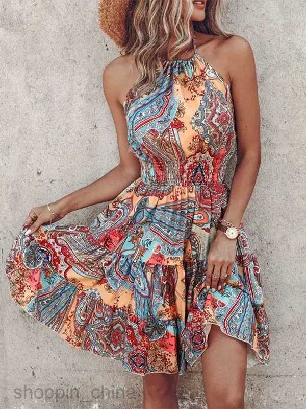 Basic Casual Dresses Irregular Printed Vest Backless Dress Women Summer Sexy Sleeveless Mini Dresses Party Clothes