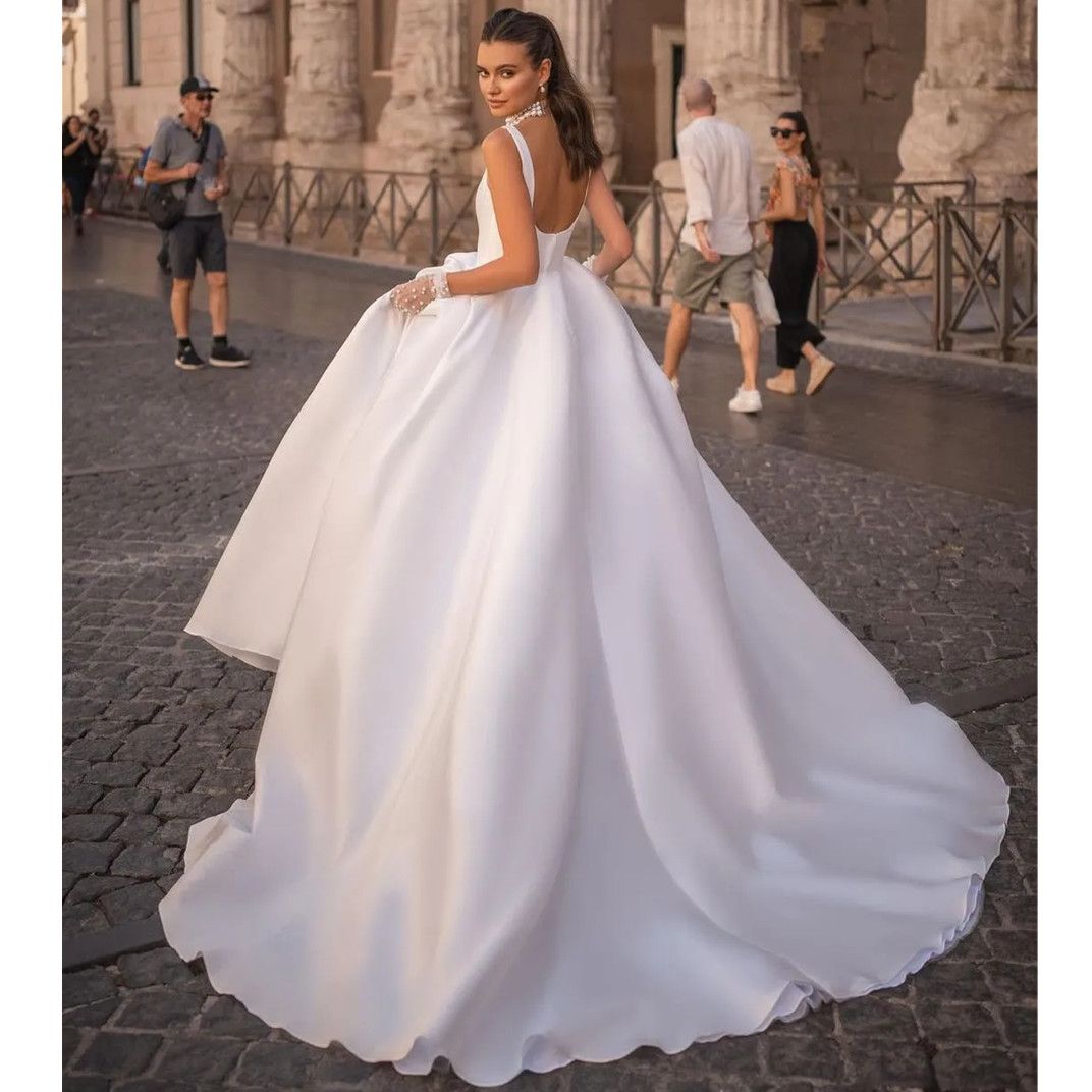 Berta A E White Wedding Dresses Wide Straps Backless Beach Satin Brial Gowns Vestidos De Novia Designer Bridal Dress 2024 Custom Made 6660312