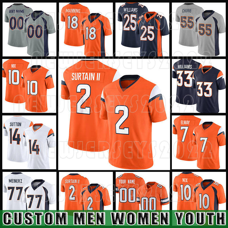 2 Pat Surtain II 10 Bo Nix Football Jerseys 7 John Elway Courtland Sutton Denvers Samaje Perine Javonte Williams Broncoses Ja'Quan McMillian Jarrett Stidham Meinerz