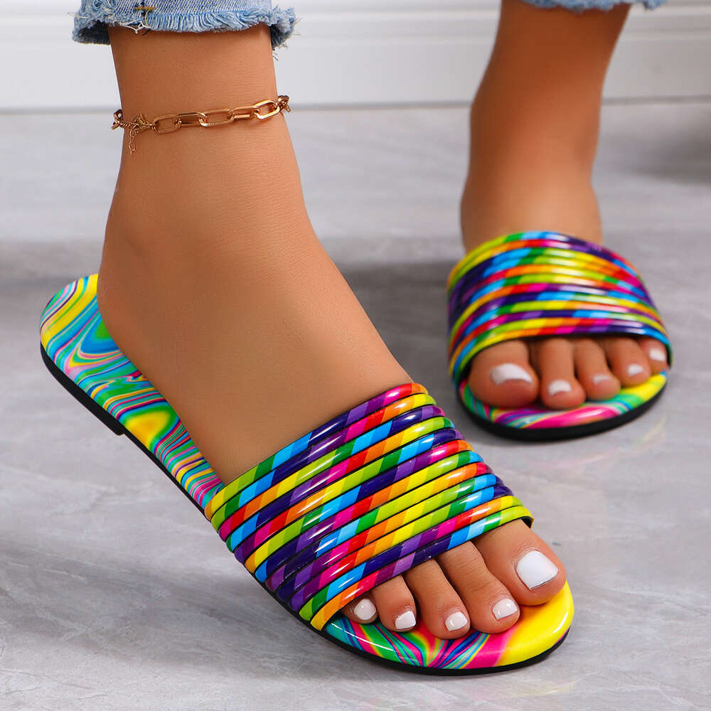 Spring Women Large S Flat Rainbow Slippers Ddmysaturn