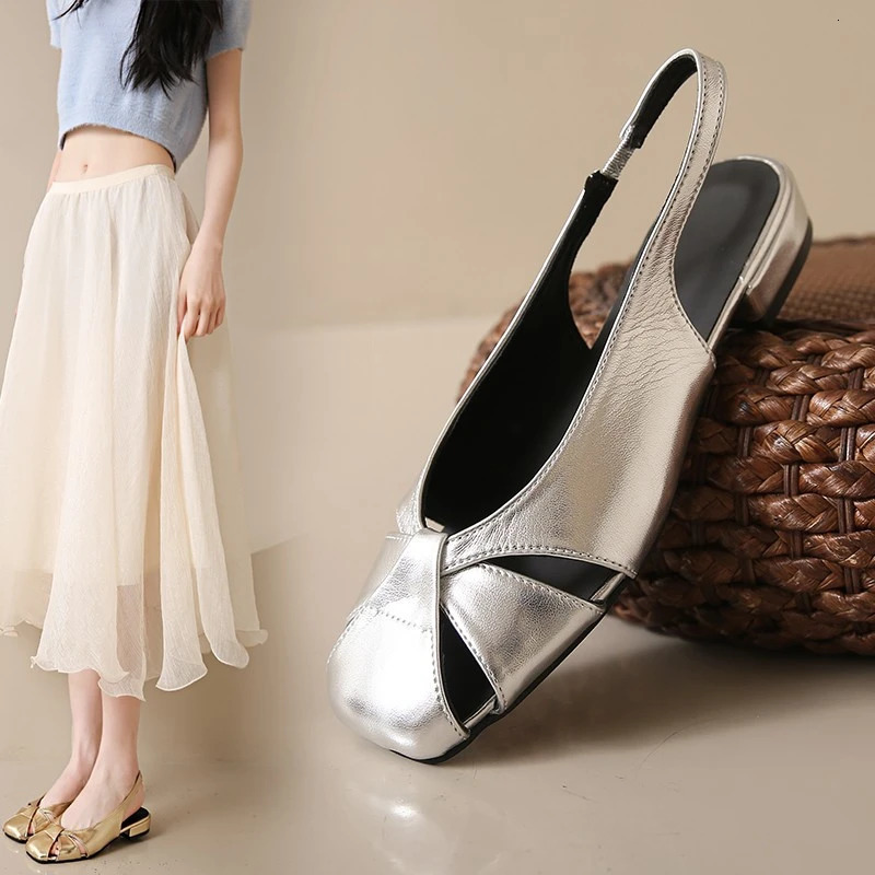 Summer Womens Gold Silvery Flats Boat Shoes Square Toe Slip on Flat for Woman Ballet Comfortable Female Sandals 240619 - view 3
