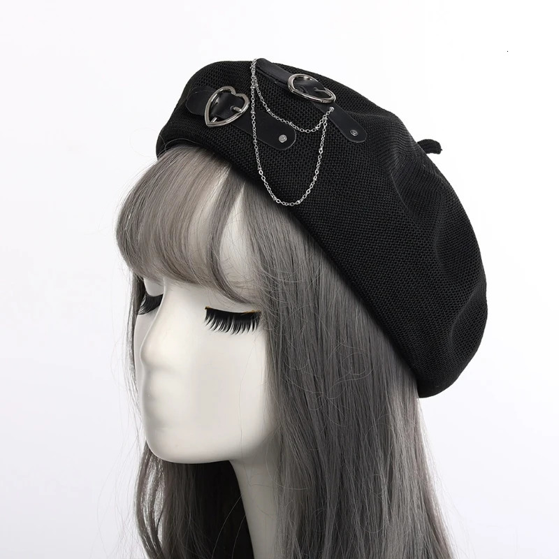 Lolita Girls Heart Buckle Beanie JK Hat Sweet Cool Hair Accessories Fashion Beret Breathable Preppy Style 240603
