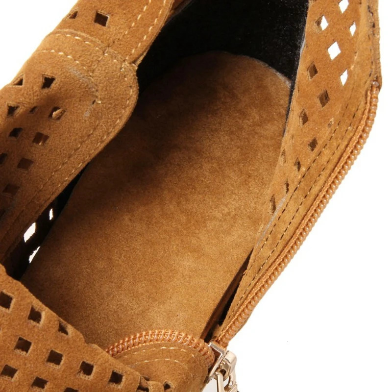 ASILETO Womens Summer Boots Flat Low Hidden Wedges Cutout Boots Ladies Dress Casual Shoes Cute Flock 34-43 240619