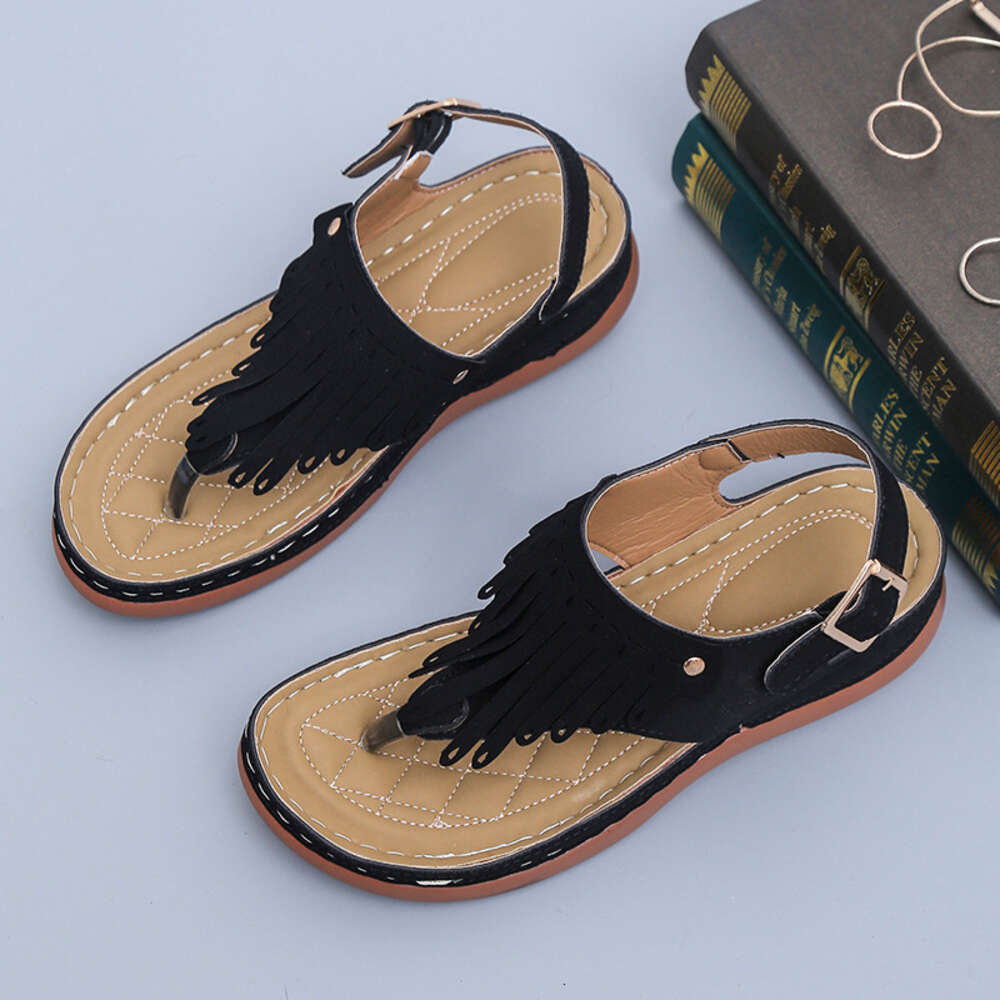 Women Large Size S Tassel Clip Toe Flat Sandals Roman Sandals Ddmysaturn