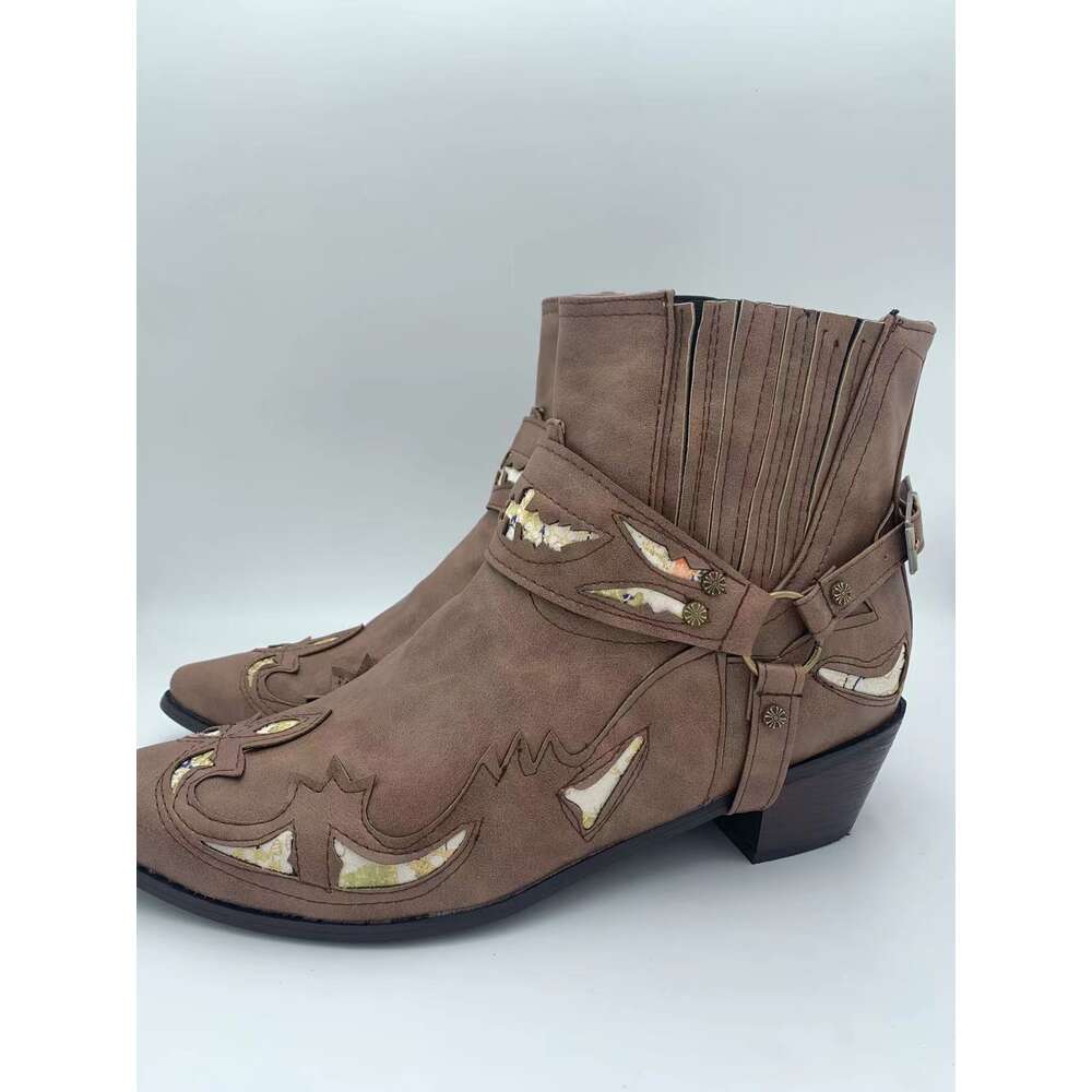 Low Heel Fashion Pointed Burnt Flower Tie Knight Chelsea Men S Boots Large Ddmysaturn