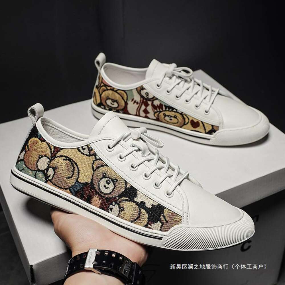 Breathable Lazy Versatile Luxury White Men S Embroidered Little Bear Trendy European Goods Board Shoes Ddmysaturn