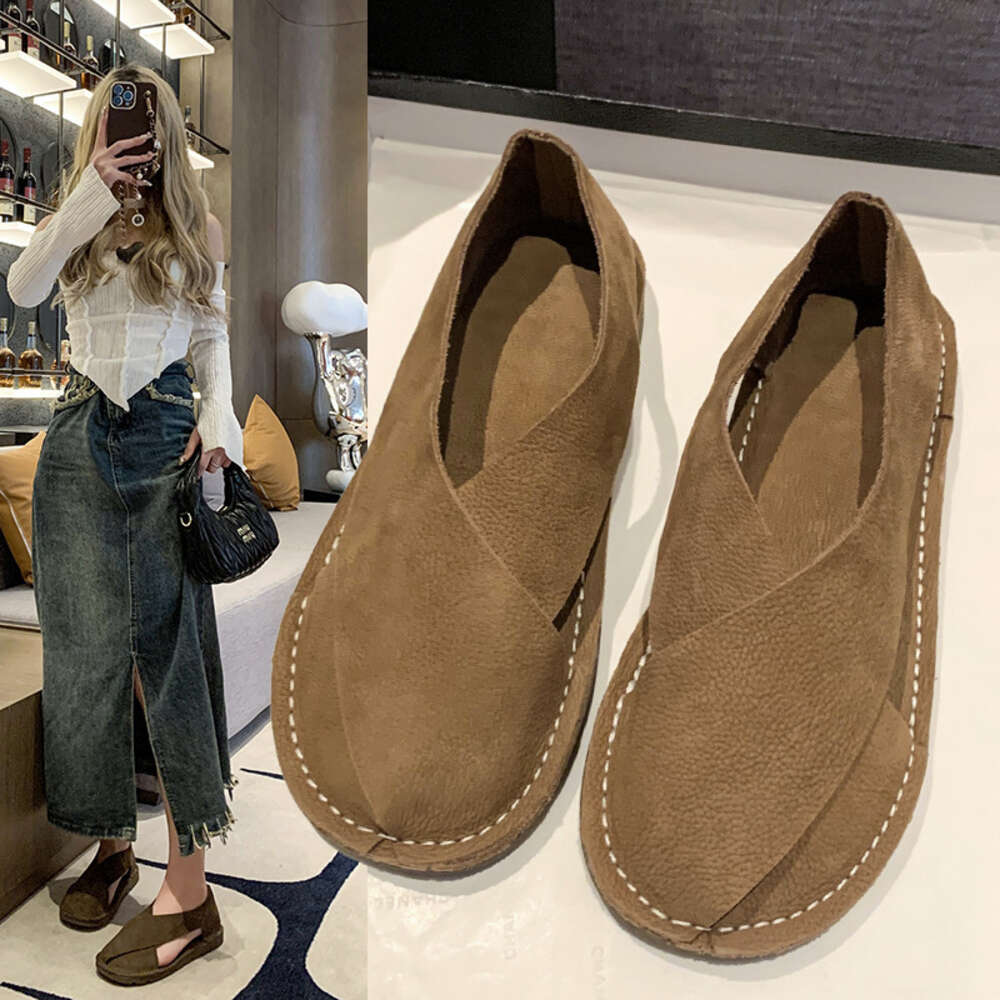 Soft Large New Leather For Women With Round Toe And Shallow Mouth Air Measurement Shoes One Step Lazy Ddmysaturn