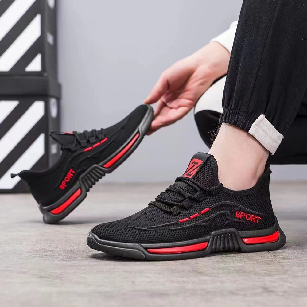 New Men Sports Sneakers Casual Style Athleisure Outdoor Activities Running Net Ultralight Shoes Breathable Comfortable Red Free shipping