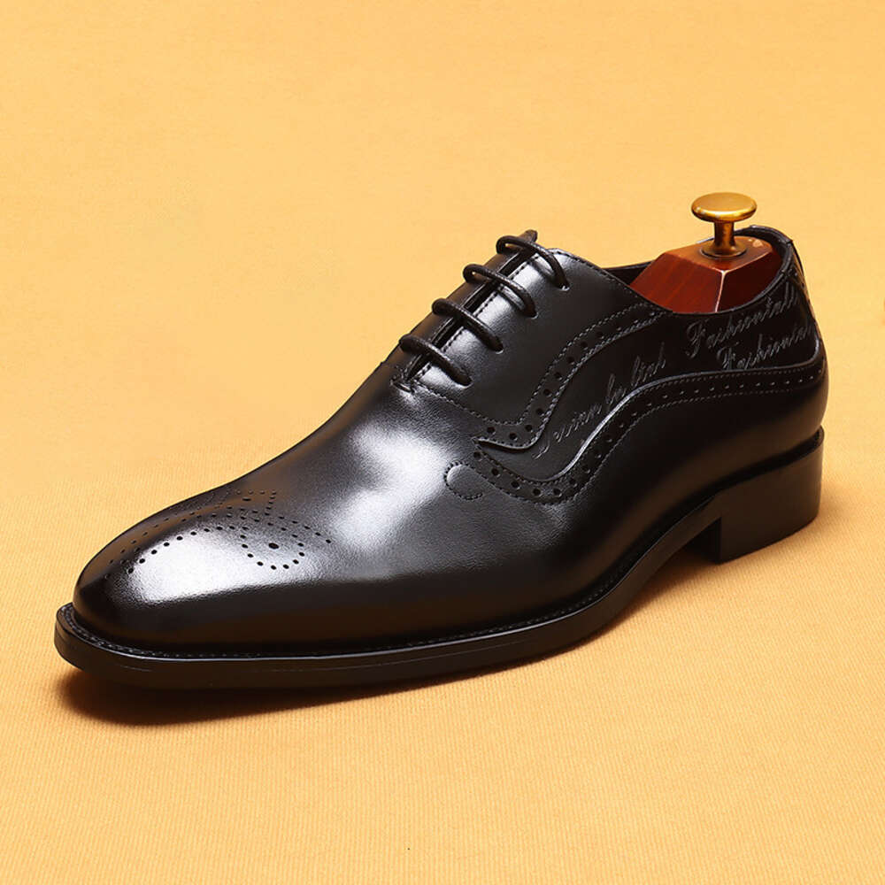 Leather Genuine Pointed Hand Painted Men S Shoes Business Dress Pointed Carved Block Oxford Ddmysaturn