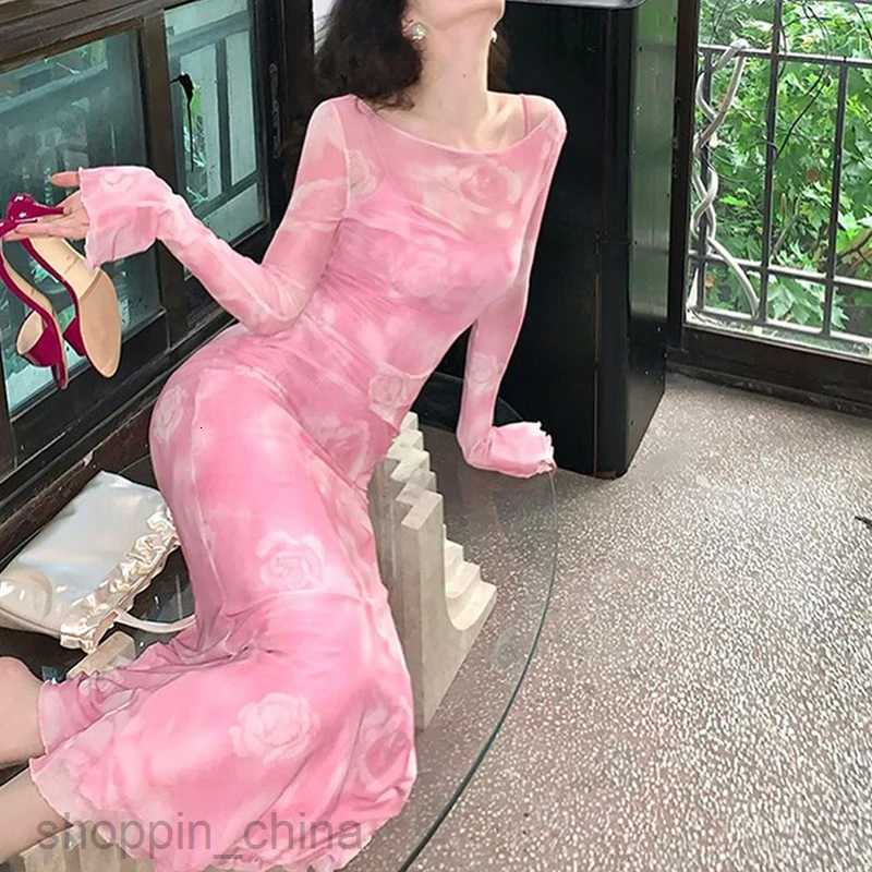 Basic Casual Dresses New Maxi Dress For Women Autumn Fashion Streetwear Print Long Sleeves O-Neck Sexy Dress Bodycon Casual Elegant Club Party Dress