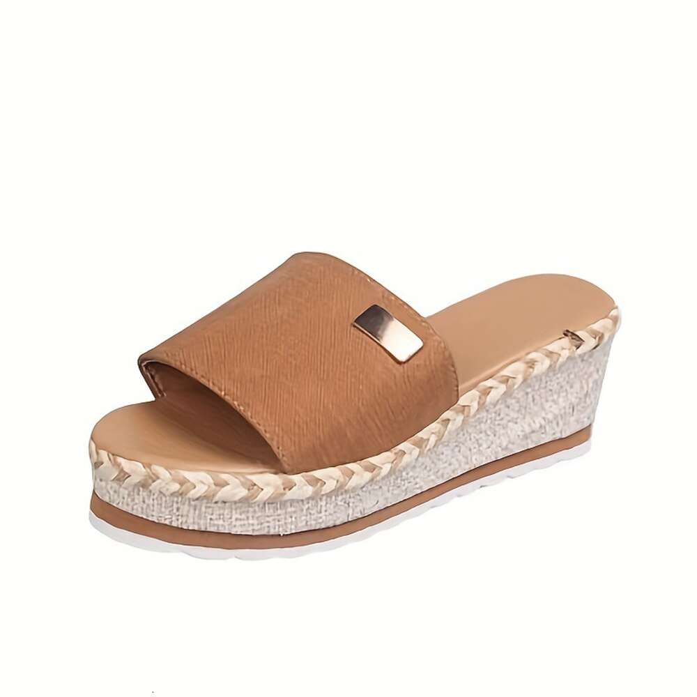 Large size women's hemp rope woven sponge cake, ins slippers, thick soled beach slippers