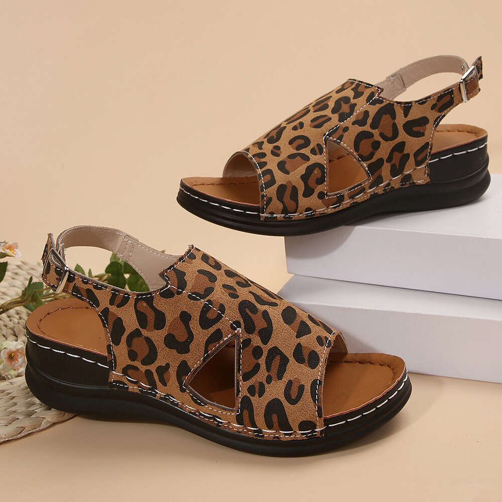 Summer Large Size New Women S Wild Leopard Pattern Fashion Slope Heel Sandals Ddmysaturn