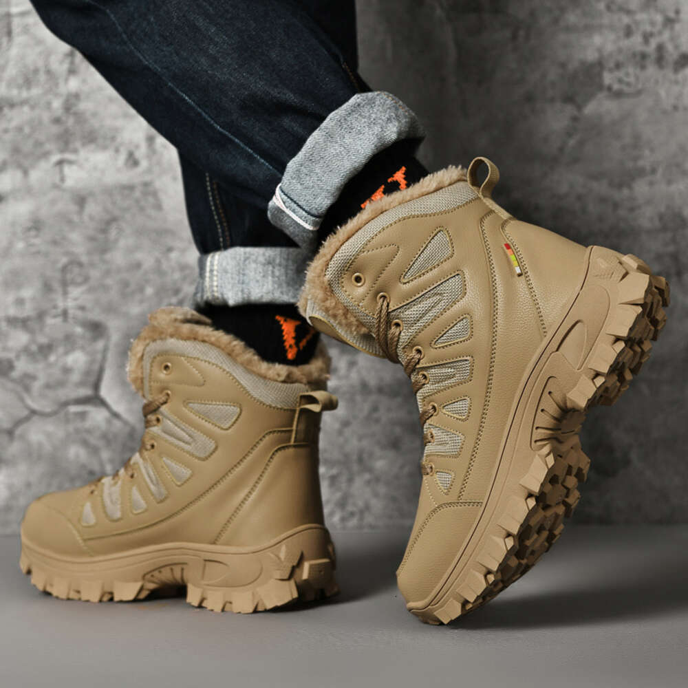 Men S Large Outdoor Leather And Plush Snow Northern Warm Cotton Boots High Top Hiking Shoes Ddmysaturn