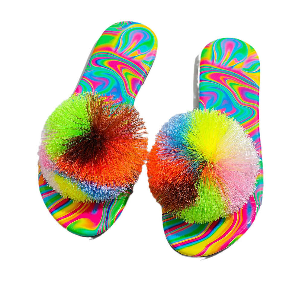 Spring Women Large S Flat Rainbow Slippers Ddmysaturn